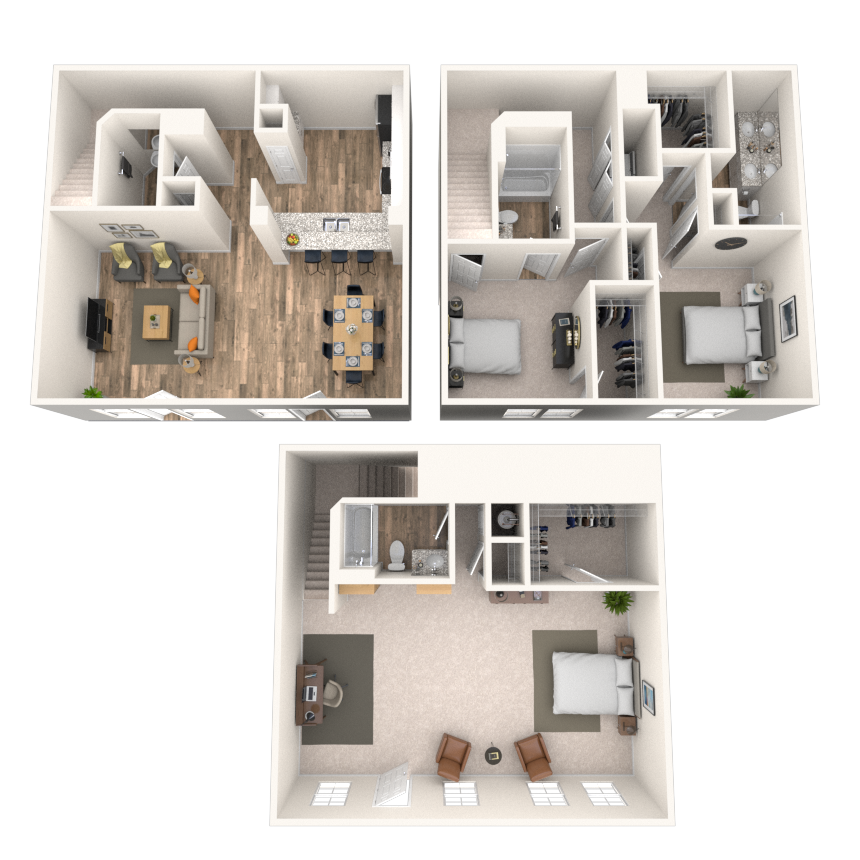 Floor plan for 3 beds, 3.5 baths, 2090 sqft